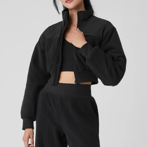 Polar Fleece Cropped Wintry Mix Jacket - Black