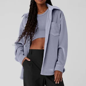 Ribbed Velour Mountain Side Shacket - Fog