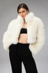 Opulent Faux Fur Cropped Jacket - Ivory