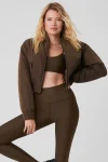 Cropped Break Line Bomber Jacket - Espresso