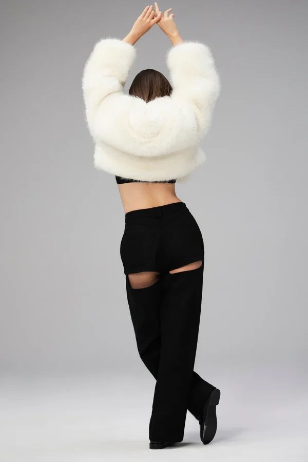 Opulent Faux Fur Cropped Jacket - Ivory