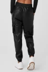 Faux Leather Power Hour Jogger - Black