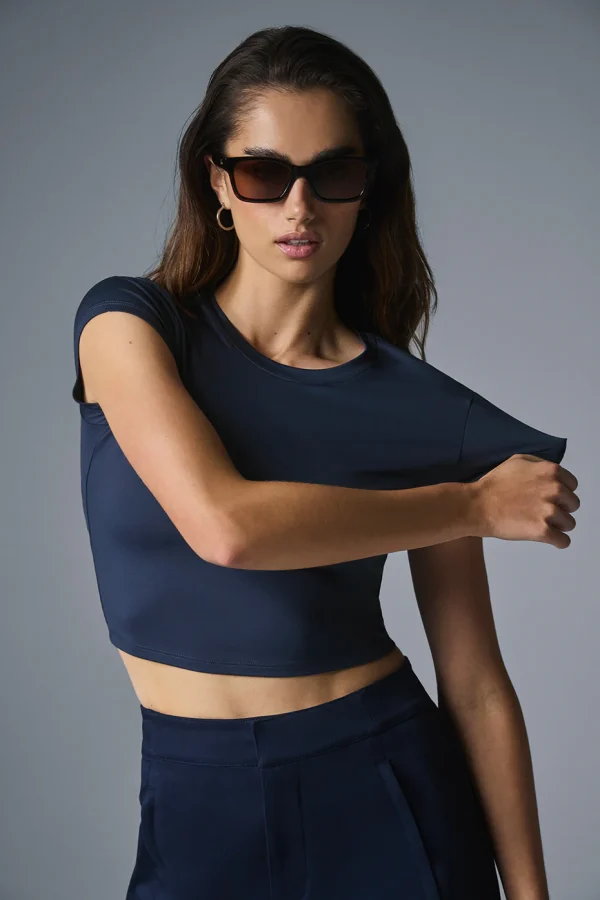 Alosoft Crop Finesse Short Sleeve - Navy