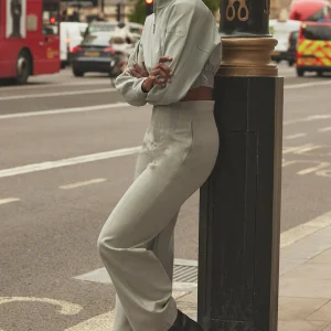 High-Waist On Point Moto Trouser - Limestone