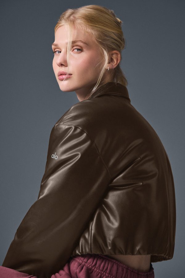 Faux Leather Cropped Premier Bomber – Espresso