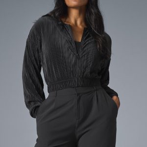 Cropped Micro Plisse Jacket ?C Black