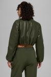 Faux Leather Cropped Premier Bomber ?C Green Olive