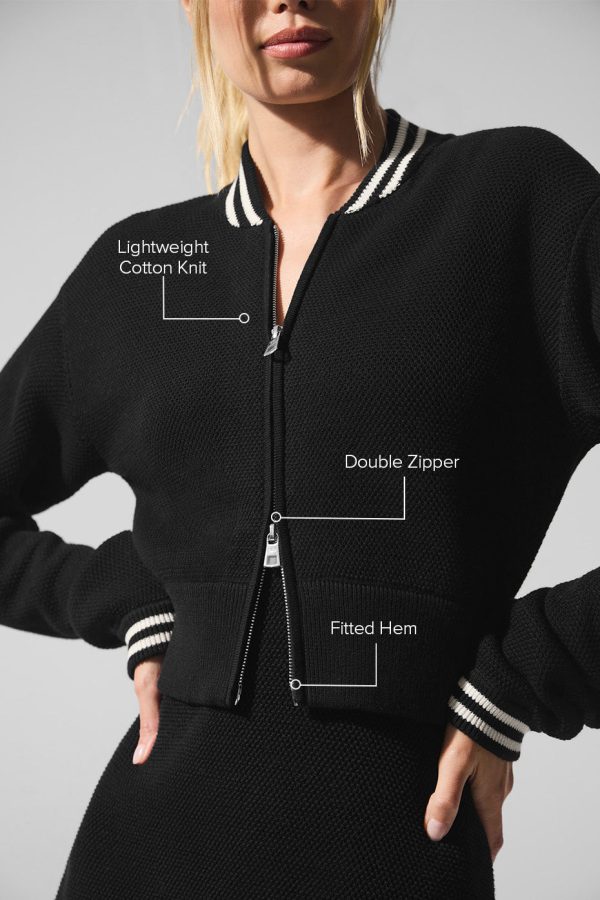 Tennis Club Sweater Knit Full Zip Jacket ?C Black/Ivory