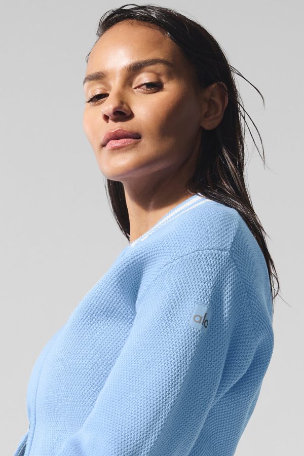 Tennis Club Sweater Knit Full Zip Jacket ?C Seashell Blue/White