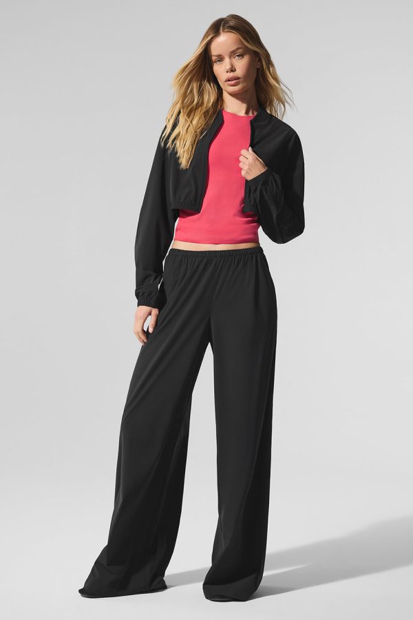 Cropped Breezy Full-Zip Cover Up ?C Black
