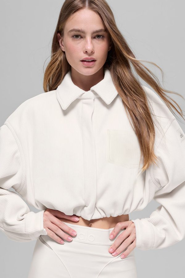 Ribbed Velour Cropped Mountain Side Jacket ?C Ivory