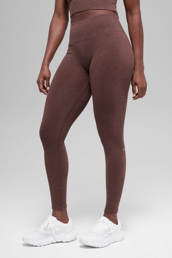 Seamless High-Waist Two Tone Rib Legging ?C Brownstone Heather