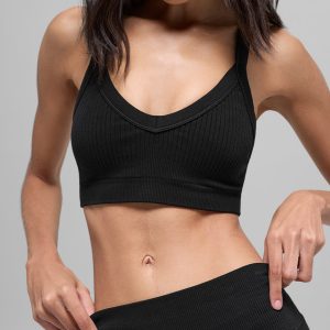Seamless Two Tone Rib Bra ?C Black